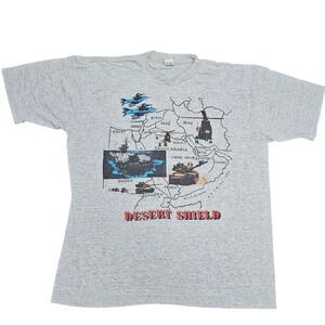 Vintage Desert Shield T Shirt Military Map Operation Gulf War Graphic Tee Large‎